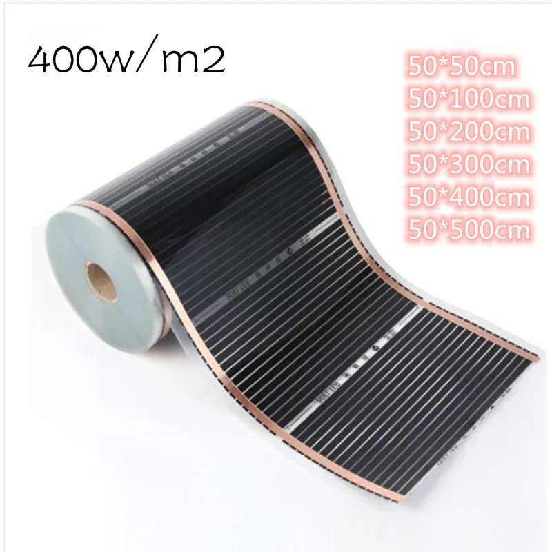 50 センチメートル幅すべてのサイズ 400w/m2 赤外線カーボン AC220V 床暖房フィルム低電温マット