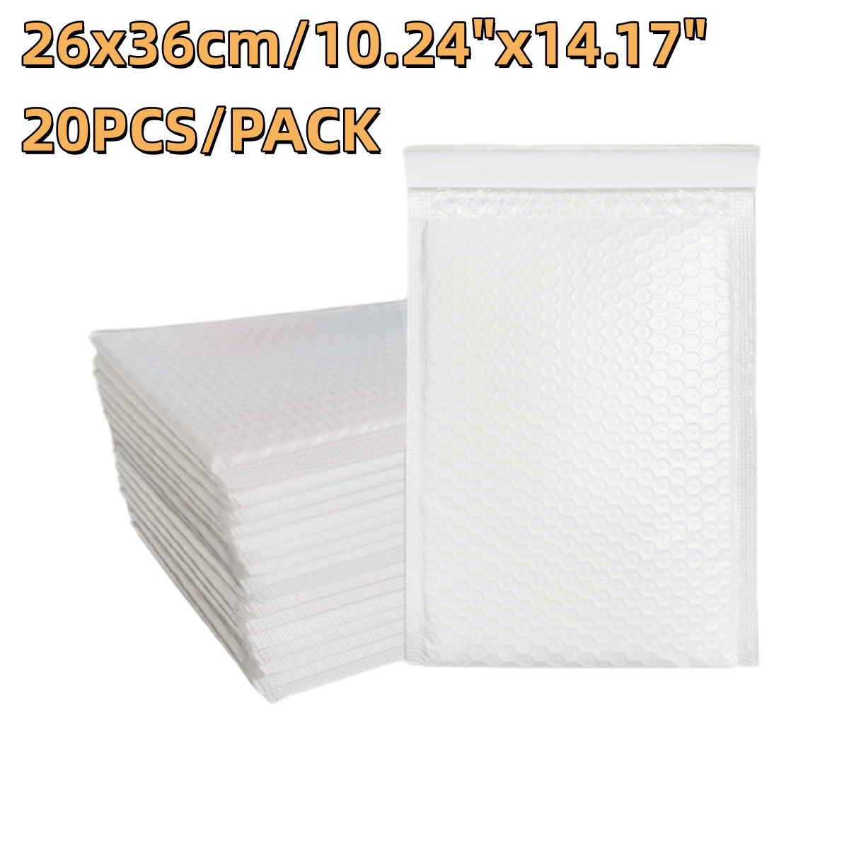 20枚入り 26x36cm ジャンボ ホワイト セルフシール バブル封筒 大量小包用 パッド入り封筒 衣類、寝具、特大サイズの荷物用