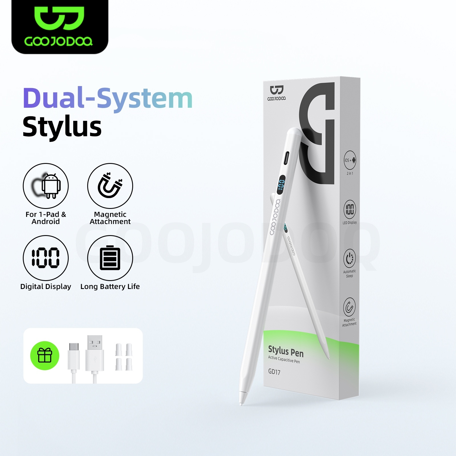 GOOJODOQ GD017 2 in1 デュアルシステムスタイラスペンユニバーサル IPad および Android システム用クリアデジタルディスプレイ磁気吸引