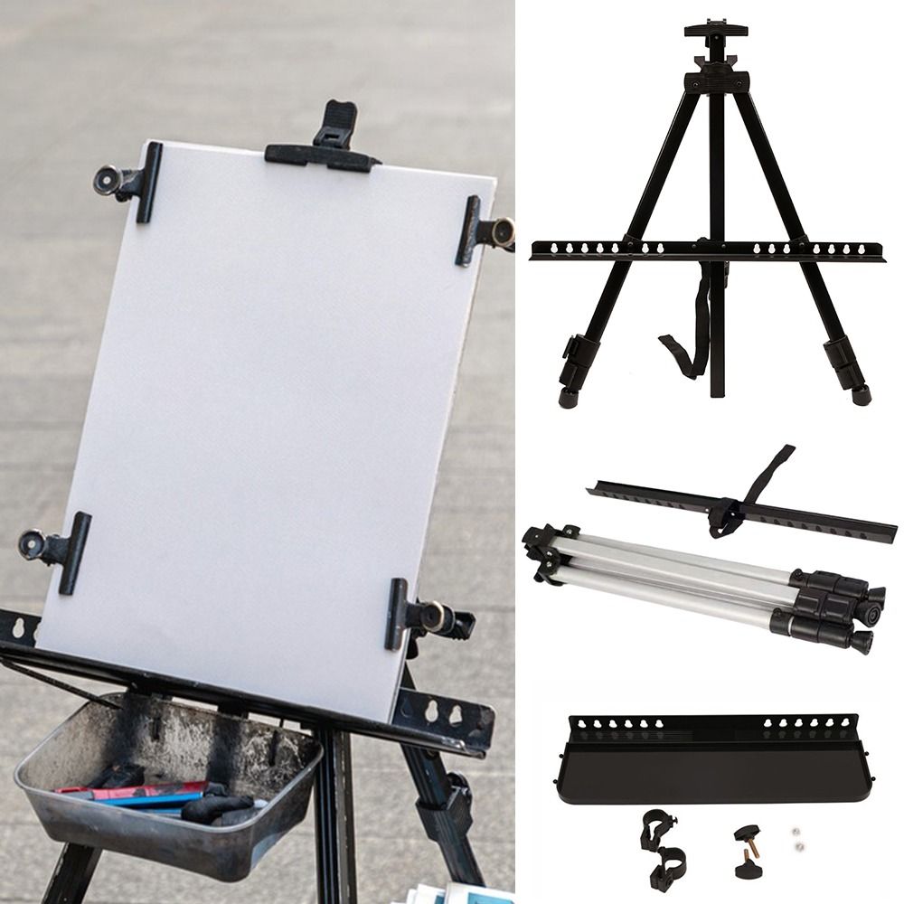 Adjustable Sketching Easel Black Silver Aluminum Alloy Sketch Drawing Easel Triangle Tool Shelf Travel Easel Art Supplies