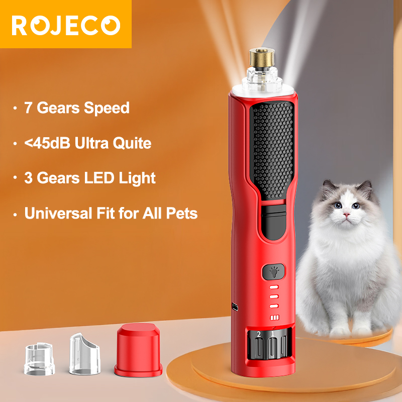 ROJECO ペット電気ネイルグラインダー充電式犬の足グルーミング爪切り LED ライト 7 速度調整可能な猫の爪爪グラインダー