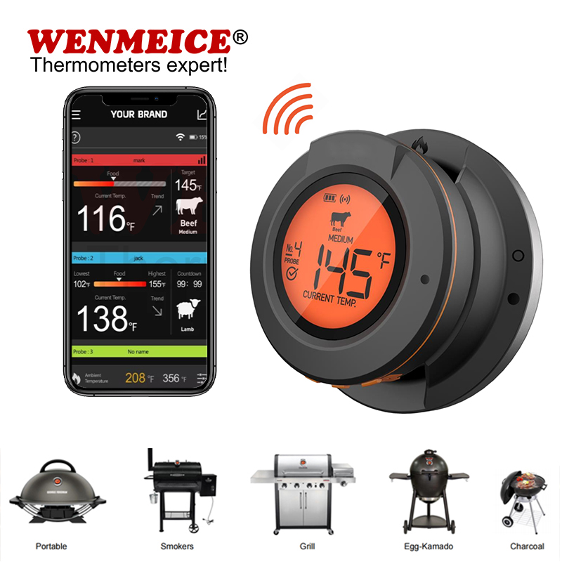 WENMEICE ワイヤレス Bluetooth 肉バーベキュー温度計オーブングリル喫煙者バーベキューデジタルスマート調理キッチンアクセサリーツール