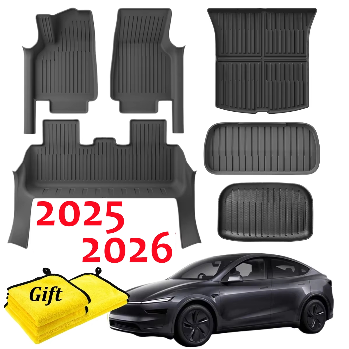 ドア敷居保護ストリップ付きフロアマット テスラ モデル Y ジュニパー 2025 2026 全天候型フロアライナー トランクマット バックレストパッド