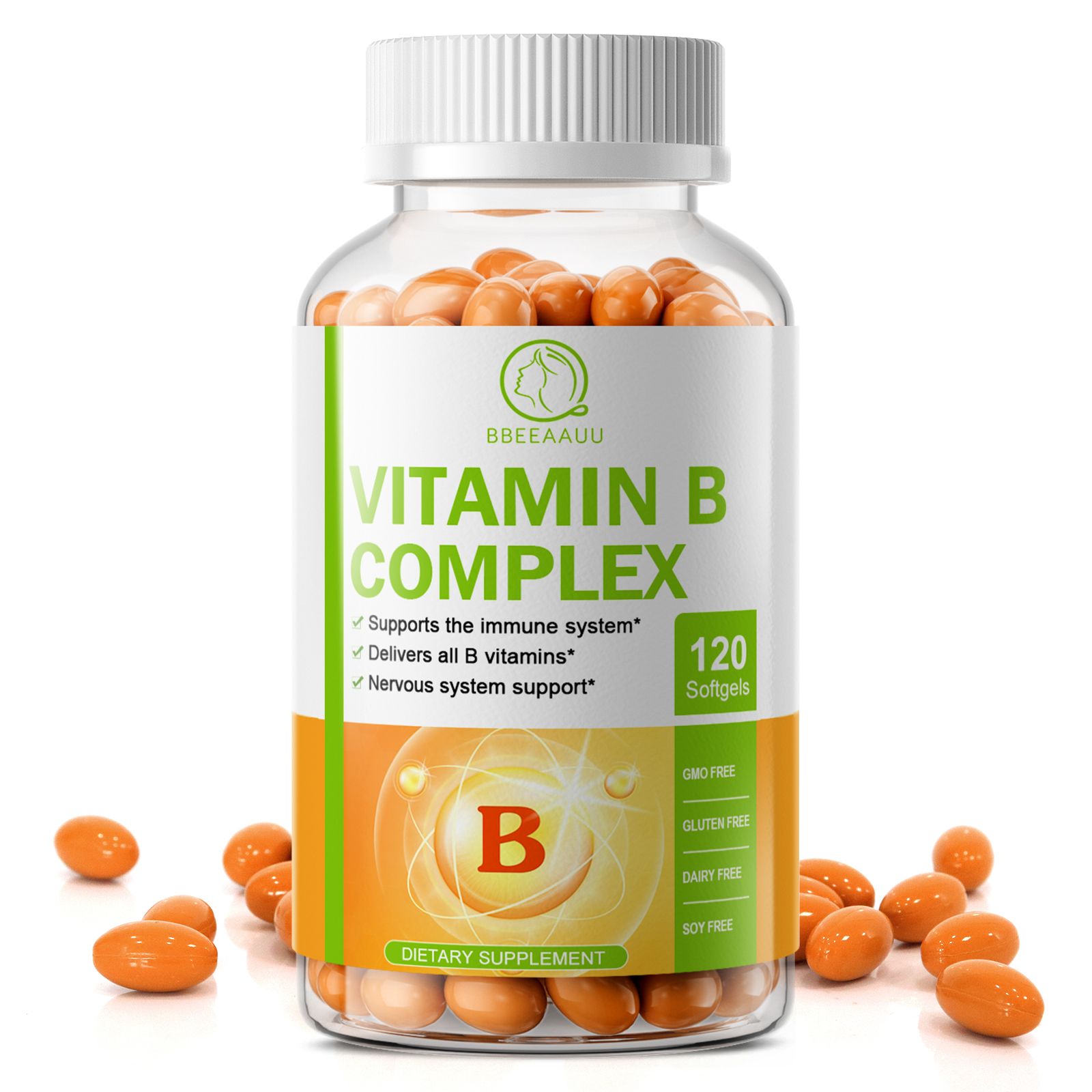 BBEEAAUU スーパー B ビタミン B 複合カプセル (ビタミン B1、B2、B3、B5、B6、B12、葉酸、ビオチン、COQ10) すべてのビタミン B が含まれています