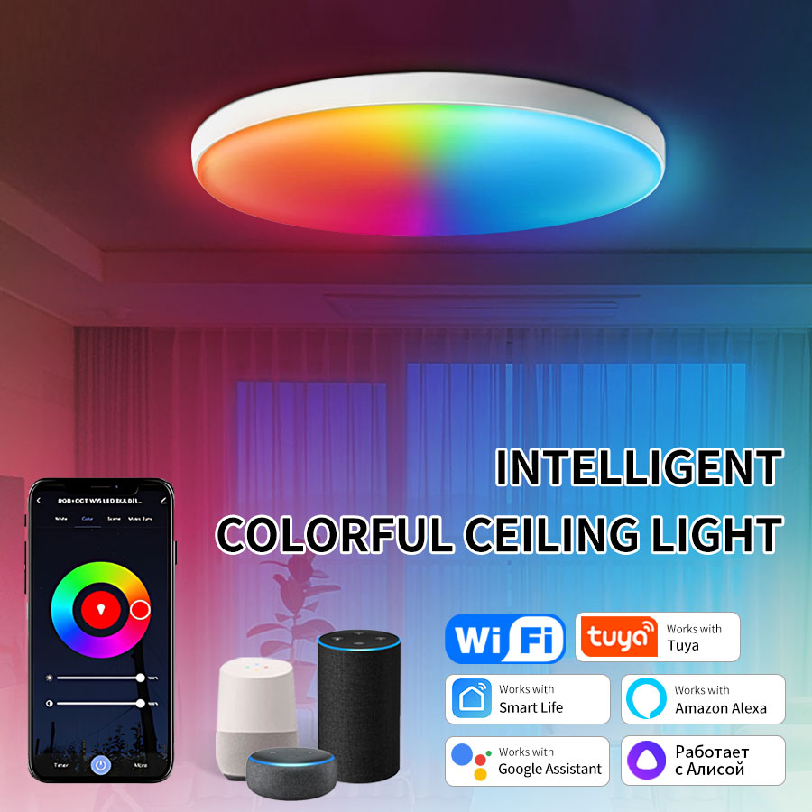 Tuya スマート WiFi シーリングライト 24 ワット 220 V RGB 円形アンビエントランプ APP 制御 Alexa Google ホーム用寝室の家の装飾用