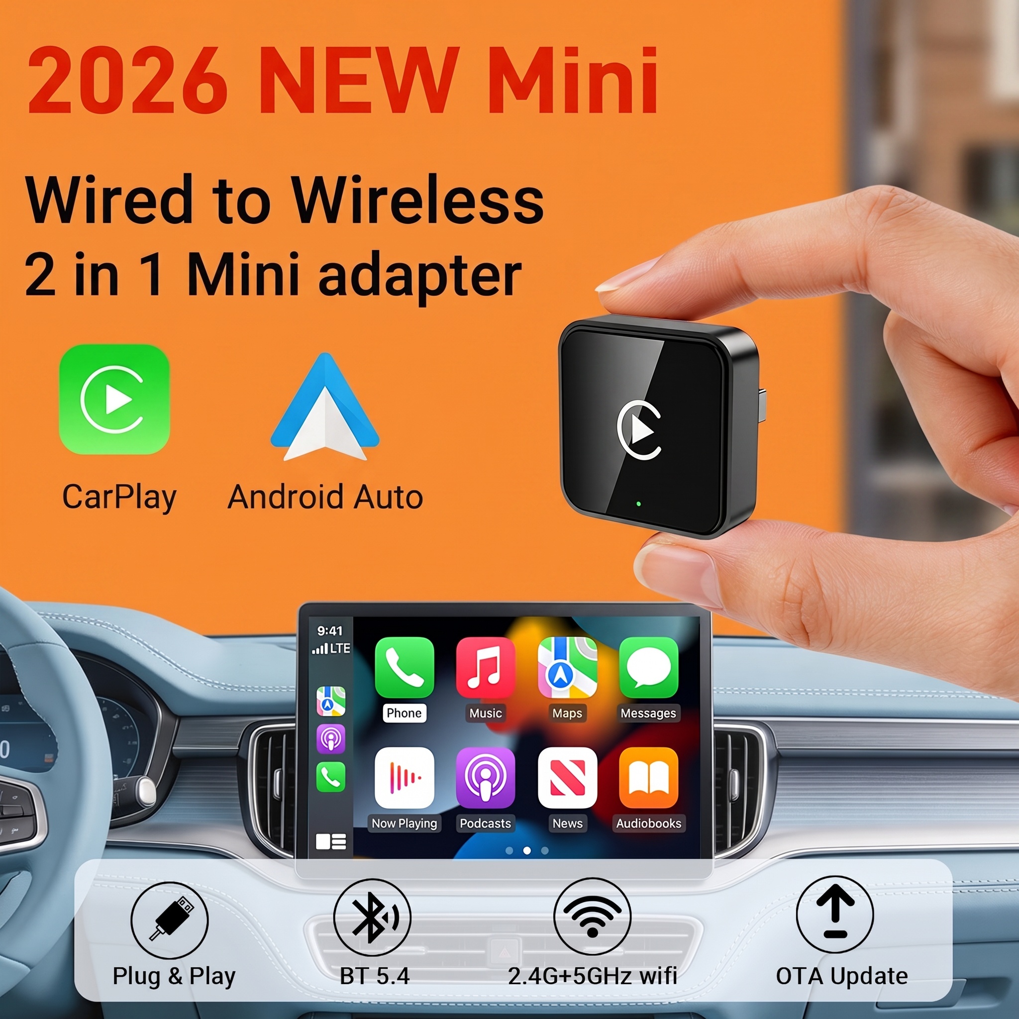 2in1 ワイヤレスアダプター、カーエンターテイメント用ユニバーサルミニカープレイ Android 自動ドングル、スマートミニカーアダプタープラグアンドプレイ、F