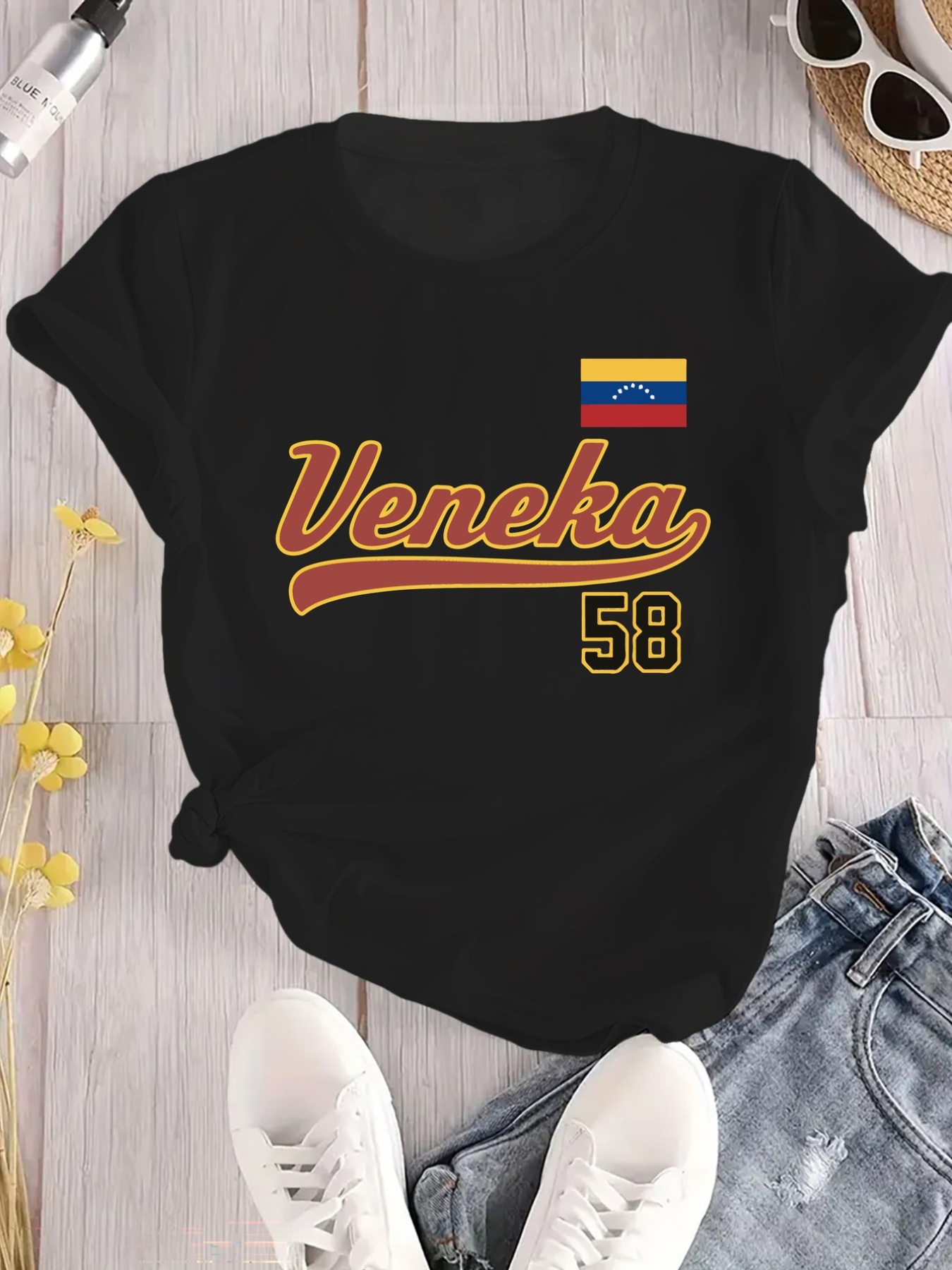 ベネズエラ国旗プリント女性 Tシャツカジュアルラウンドネック半袖トップ Tシャツ快適な軽量フィットシャツ婦人服