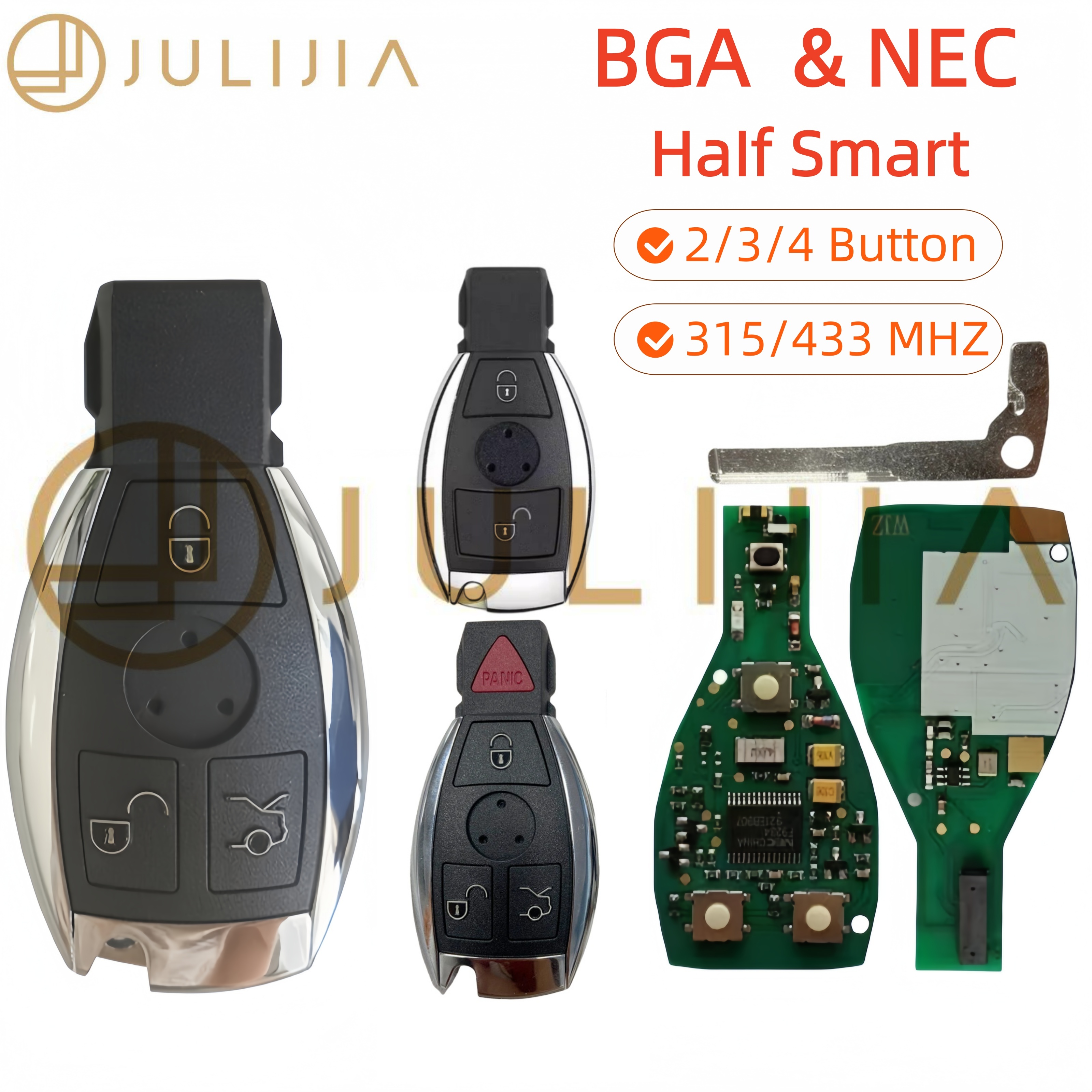 メルセデスベンツ NEC BGA キーレスエントリーリモート車のキー 2000 オリジナル W202 W203 W204 W210 W220 W164 315MHz または 433.92MHz をサポート