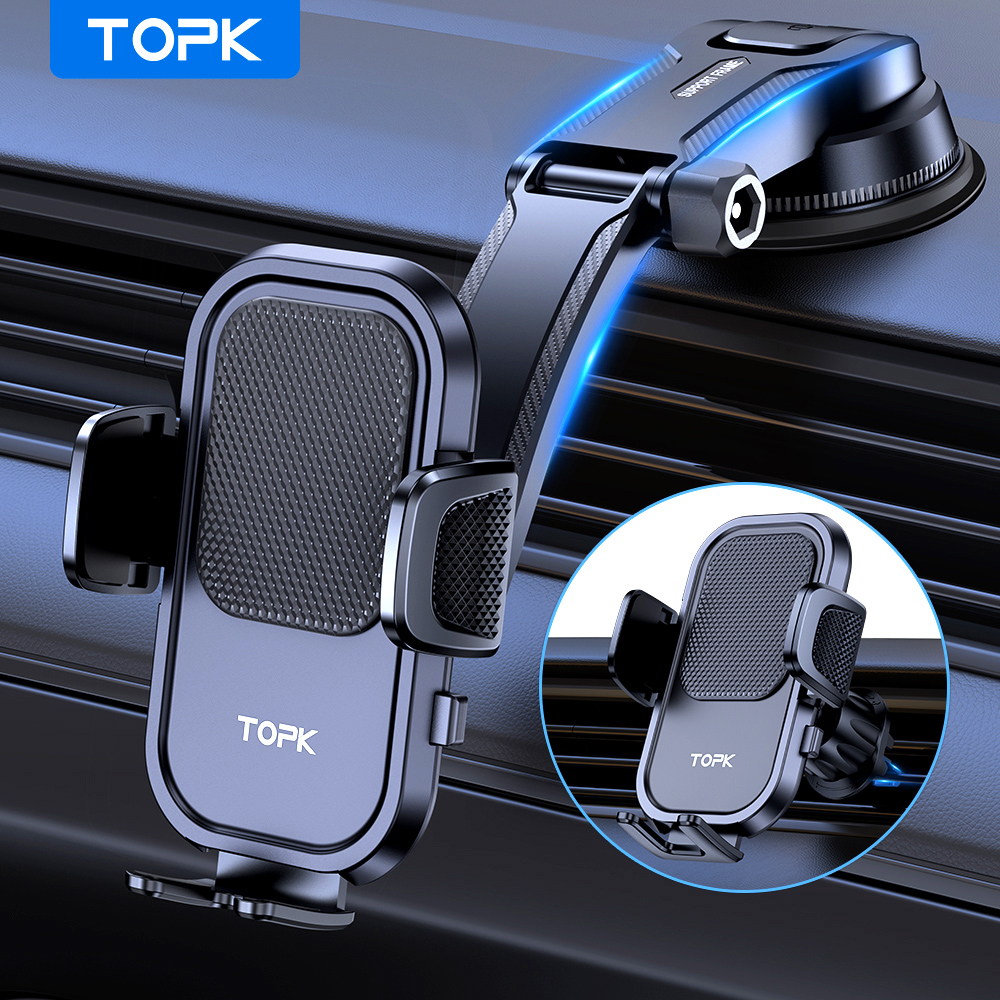 TOPK 自動車電話ホルダーマウント 2 IN 1 アップグレードされた調節可能な携帯電話ホルダー車のダッシュボード用