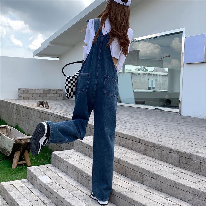 Women Denim Overalls Jumpsuit Loose Fit Korean Fashion Design Long Pants Spring Autumn Casual Chic Streetwear