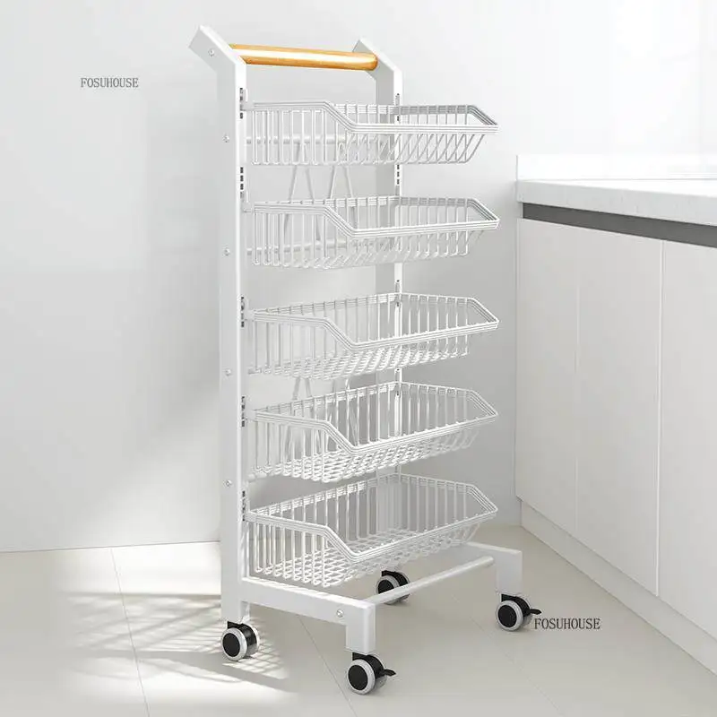 Portable Kitchen Storage Cart Mobile Metal Trolley Multifunctional Rolling Organizer Living Room Kitchen Island Space Saver