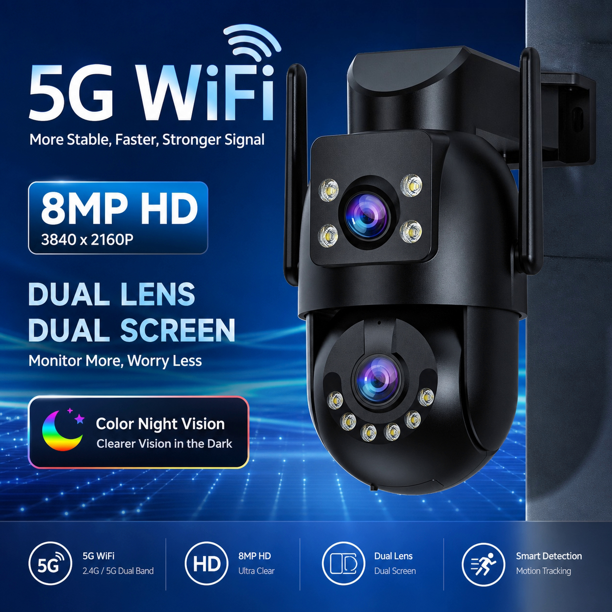 Jooah 4K 8MP Outdoor Surveillance Camera with Dual Lens 5G Wifi IP HD Full Color Night Vision CCTV Home Security Cameras