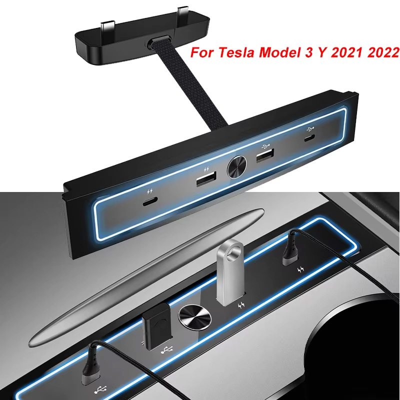 テスラモデル 3 Y 2021-2022 27 ワット急速充電器 USB スプリッタハブインテリジェントドッキングステーション給電拡張高速充電