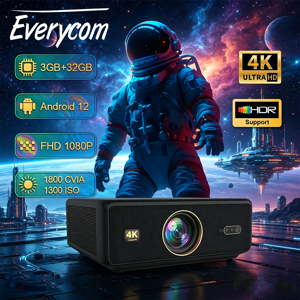 Everycom Quadra Pro プロジェクター 1800 CVIA ネイティブ 1080P サポート 4K デコード HDR Android 12.0 スマート TV ホームムービーシアター ビーマー