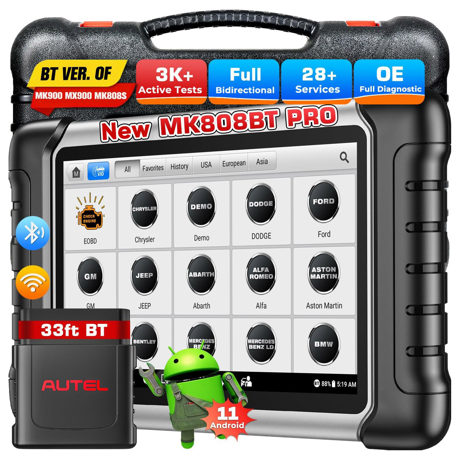 Autel Maxicom Mk808Bt Pro 自動車診断スキャンツール Obd2 Bluetooth 自動車スキャナ双方向コードリーダーすべてのシステム Pk Mk808Kbt Mk808S