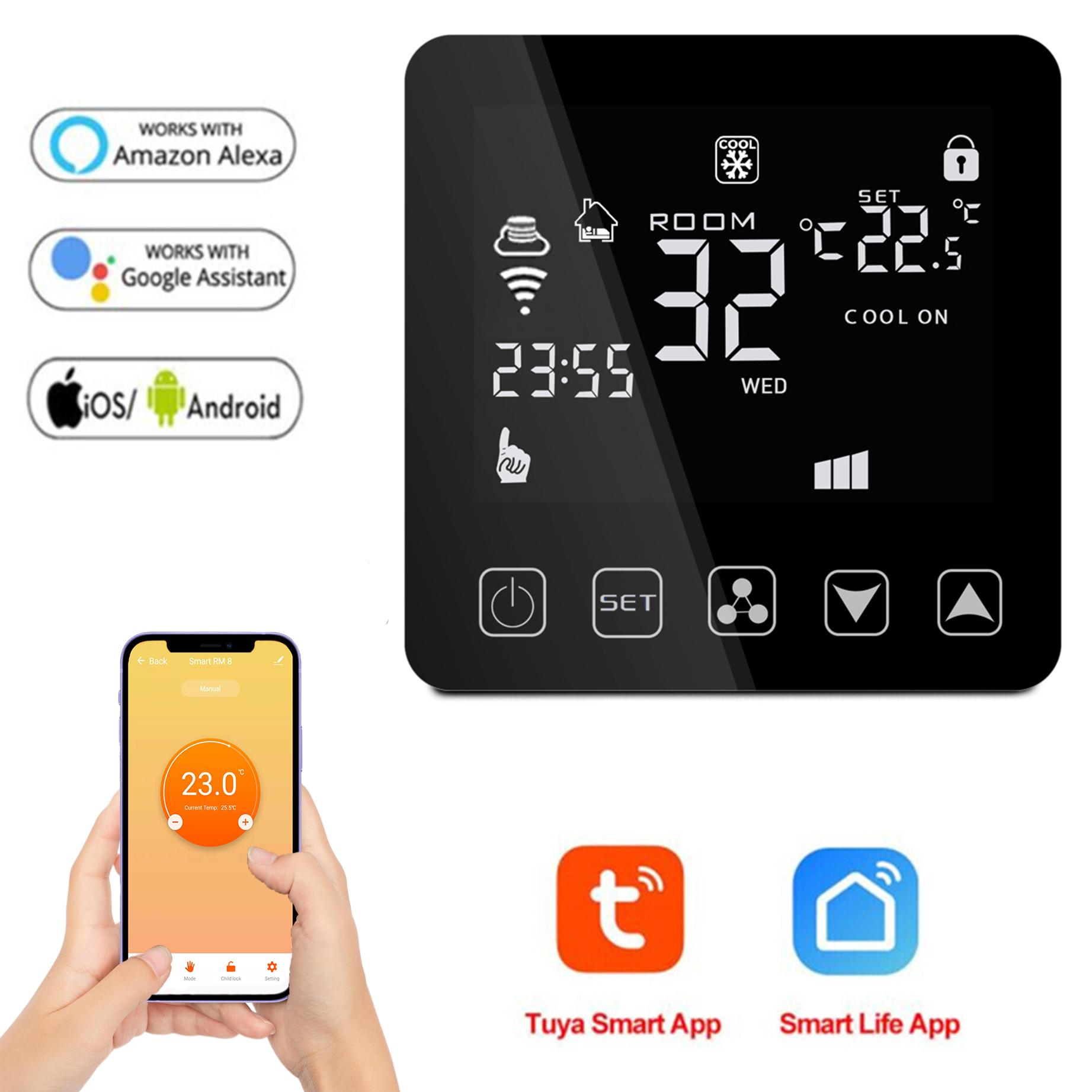 Tuya スマートサーモスタット冷却加熱 3 スピードファン WiFi ルームサーモスタットセントラルエアコンファンコイルユニット用