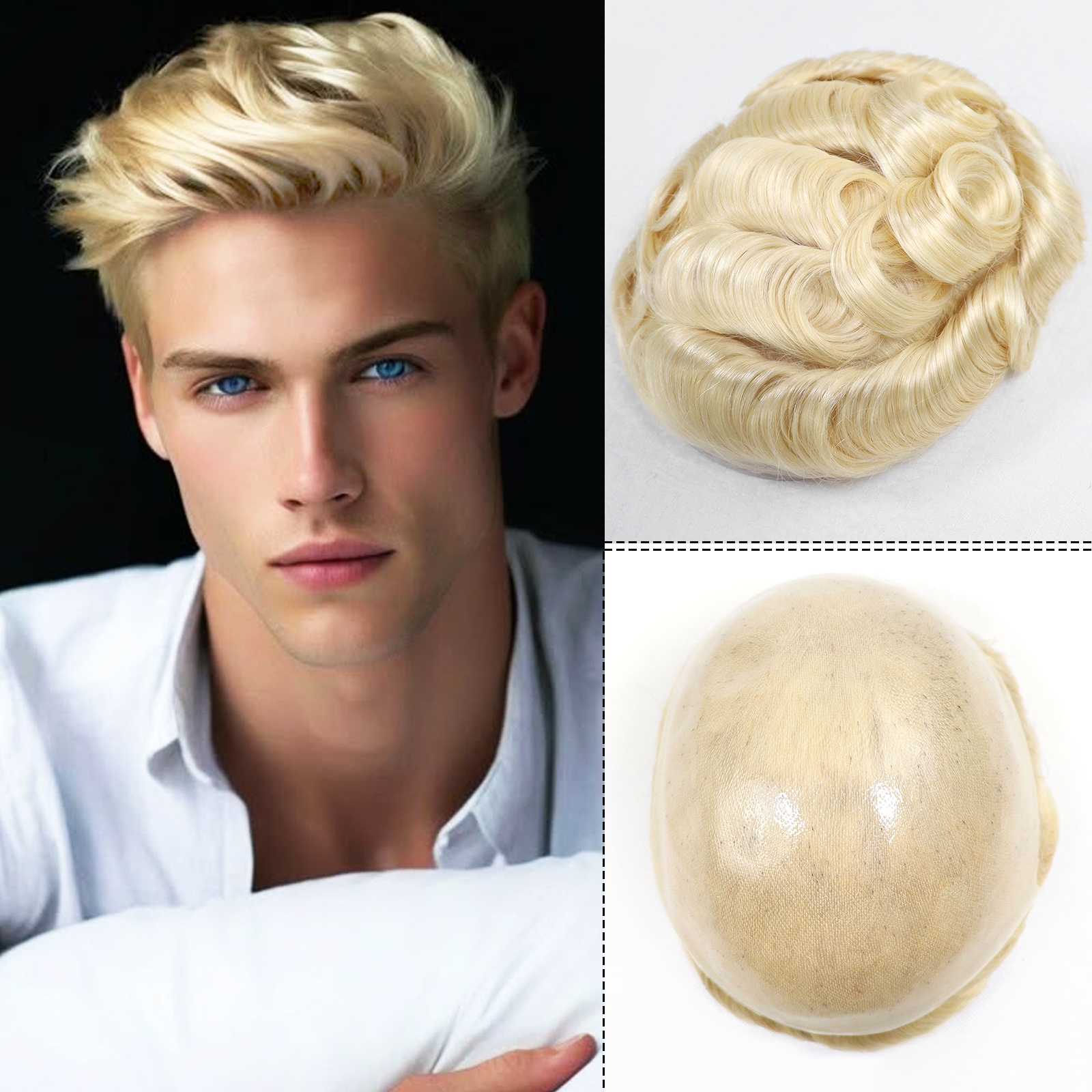 #613 #22 Honey Blonde Men's Human Hair Toupee for Men 0.02-0.08mm Thin Skin PU Base Male Hair Prosthesis Injection Man Wigs