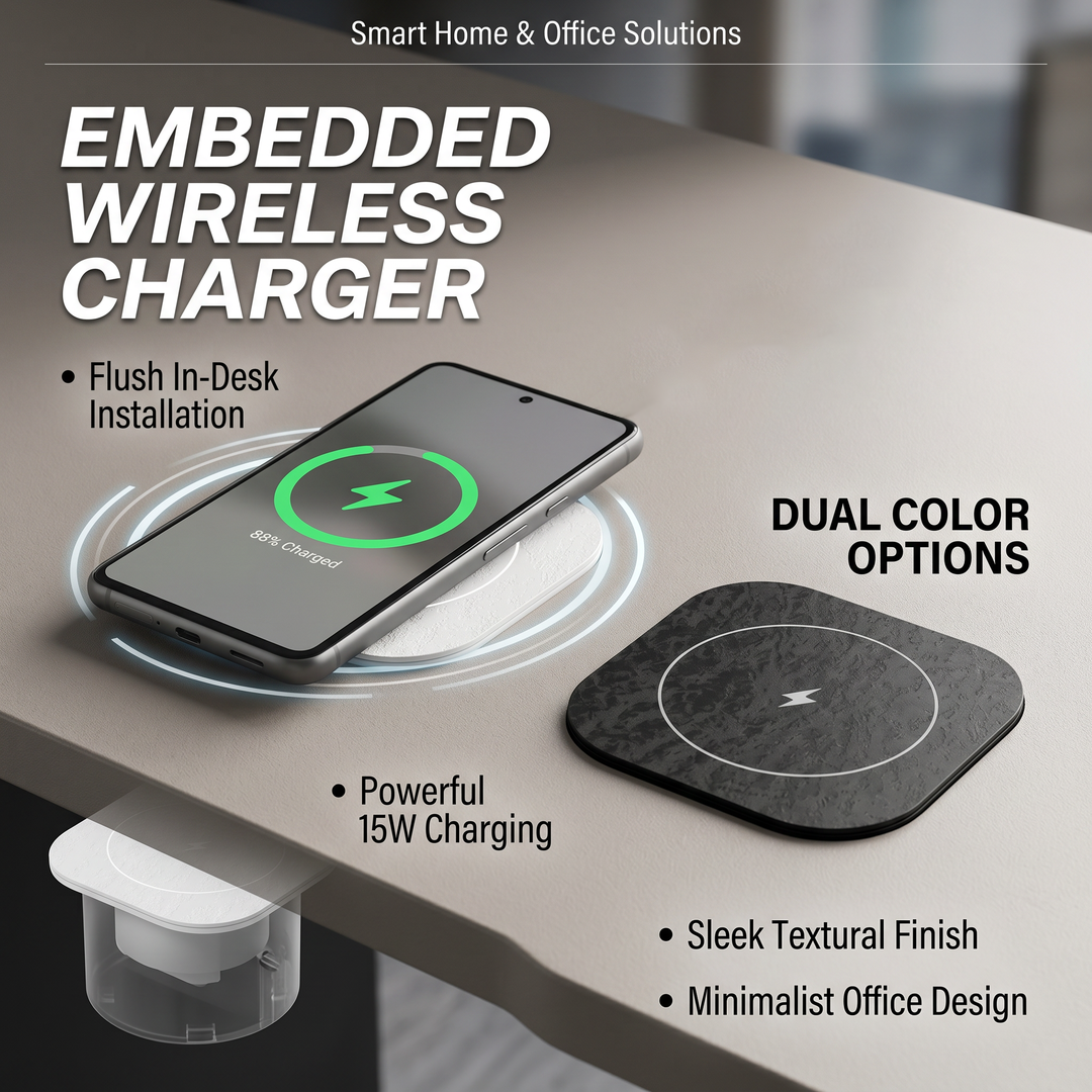 15W 内蔵ワイヤレス充電器フラッシュ マウント デスクトップ充電ステーション ブラック