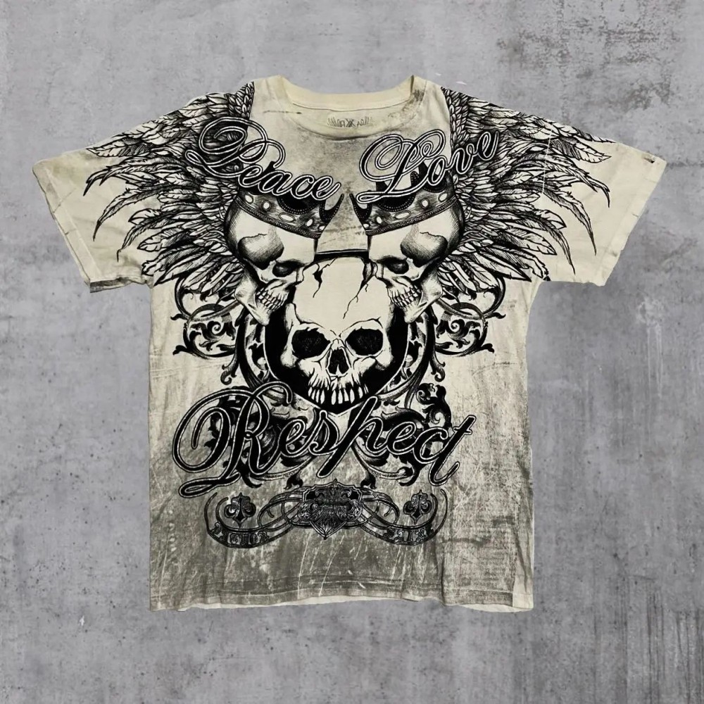 ヨーロッパとアメリカのメンズ夏ゴシックスカルレタープリント柔らかく通気性のあるラウンドネックTシャツアウトドアファッショナブルなストリートTシャツ