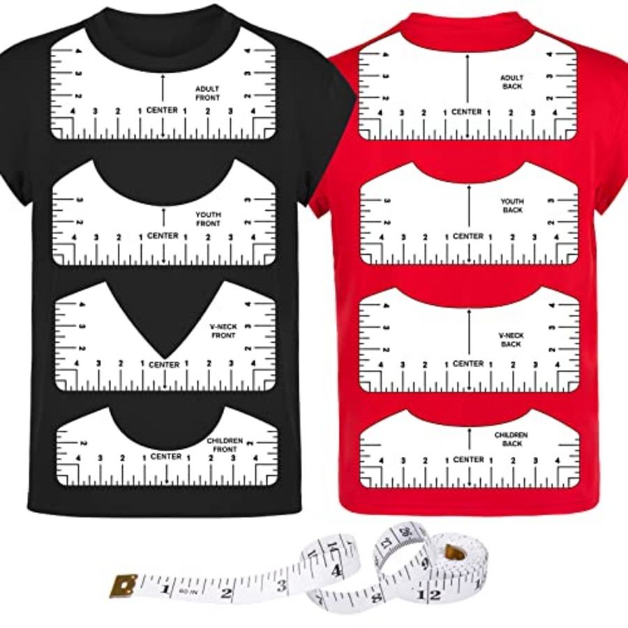 9個入りTシャツ定規ガイドセンタービニール、透明Vネック/丸型PVC定規アライメント、ヒートプレス、ユース大人、フロントとバック