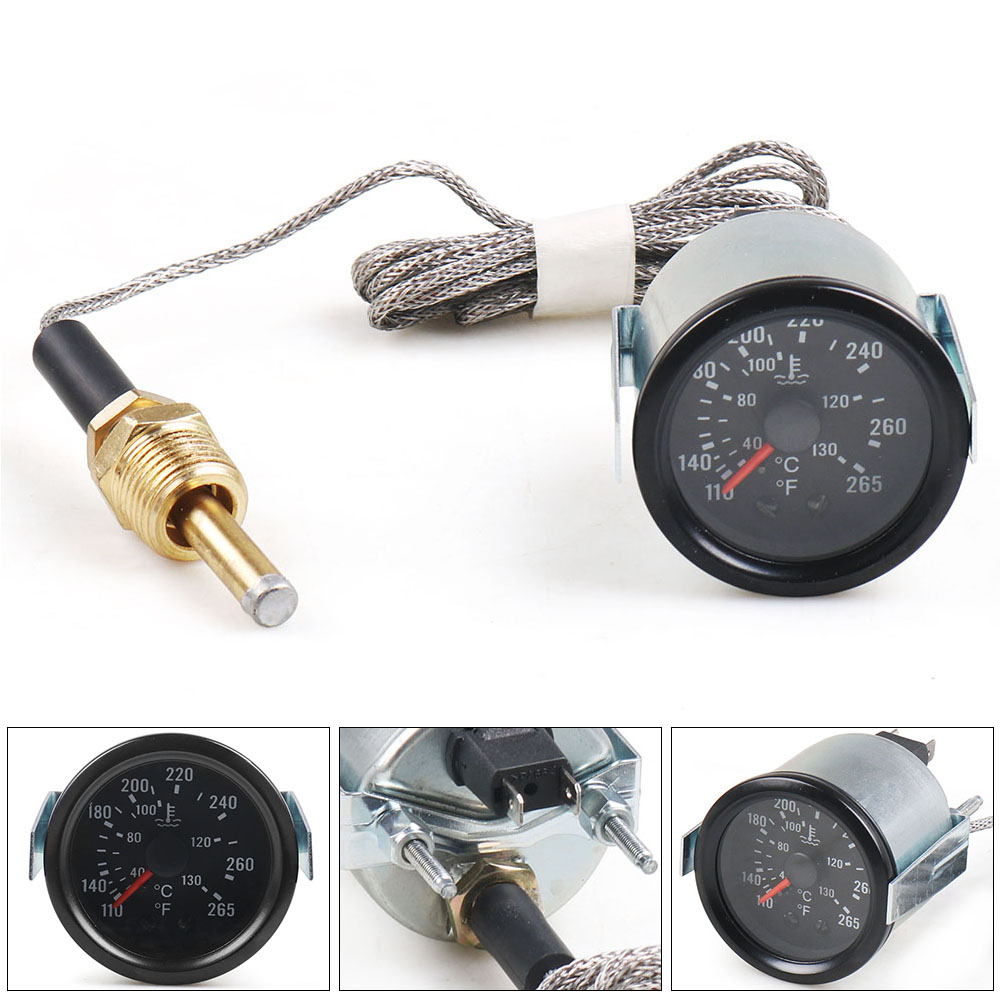 40-130℃/110-265℉ 機械式水温計 12V 52 ミリメートル水温計黄色光車のメーターセンサー NPT 1/2