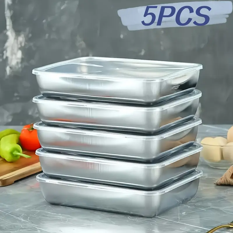 5 個のステンレス鋼の鮮度保持ボックス積み重ね可能な食品保存容器冷蔵庫電子レンジ安全密封されたキッチンアクセサリー