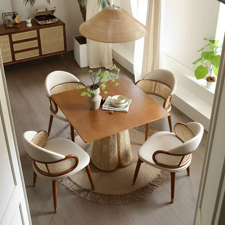 #Dining Room Solid Wooden Top Round Tables Chairs Set Modern Luxury Dinning Chair 4 Sets