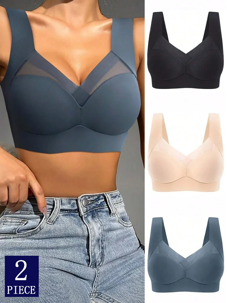 2 個女性レーススポーツブラプラスサイズのシームレスなブラジャー Bralette 背中の開いた女性のブラジャーベスト女性収集耐衝撃ワイヤレス L-5XL
