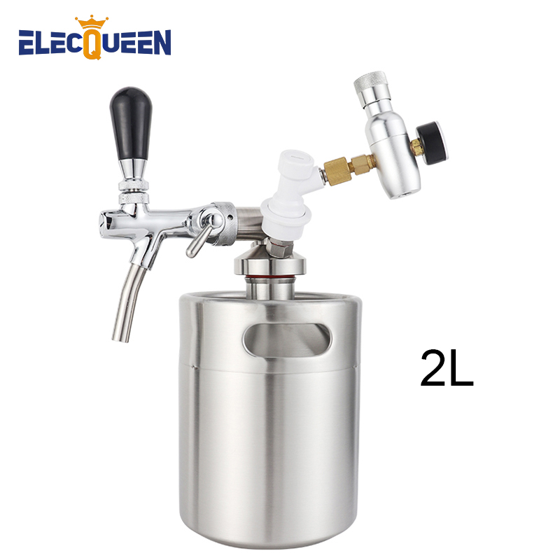 ビール樽 2l 自作ビールグラウラー、ステンレススチール製加圧ミニ樽グラウラーキット樽スピアタップディスペンサー、パーティーピクニック用