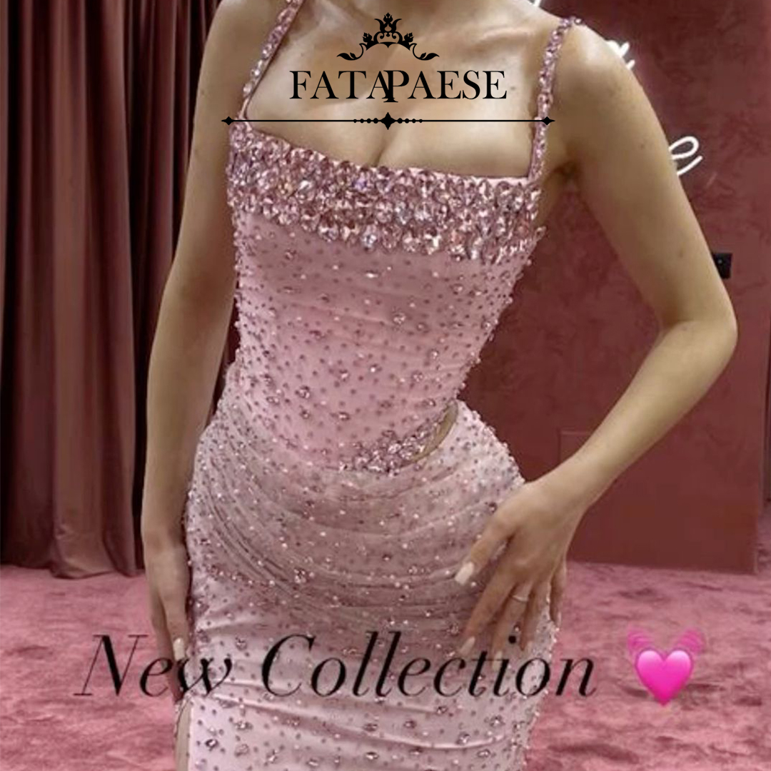 FATAPAESE Customzied セクシーなウェディングドレス薄型ショルダーストラップクリスタル宝石コルセットビーズマーメイドサイドスリットガウン花嫁服