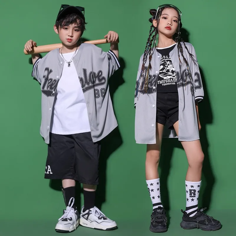 ヒップホップボーイズルーズ野球ジャケットショーツ衣装女の子ストリートストリートダンスホットパンツ子ジャズ服セット子供衣装