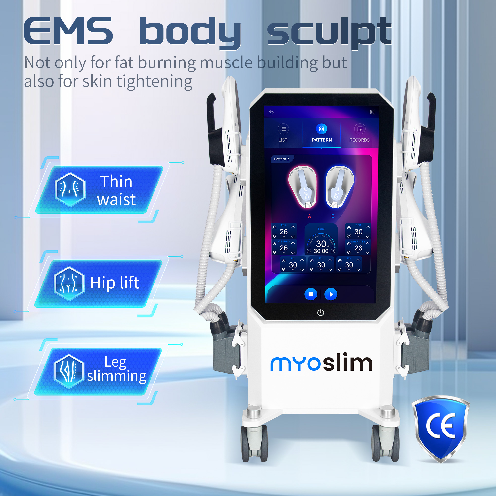 プロフェッショナル Myoslim EMS ネオボディスカルプト EMS ゼロウルトラプロ 6500 ワット 4 ハンドル RF 筋肉刺激痩身マシン