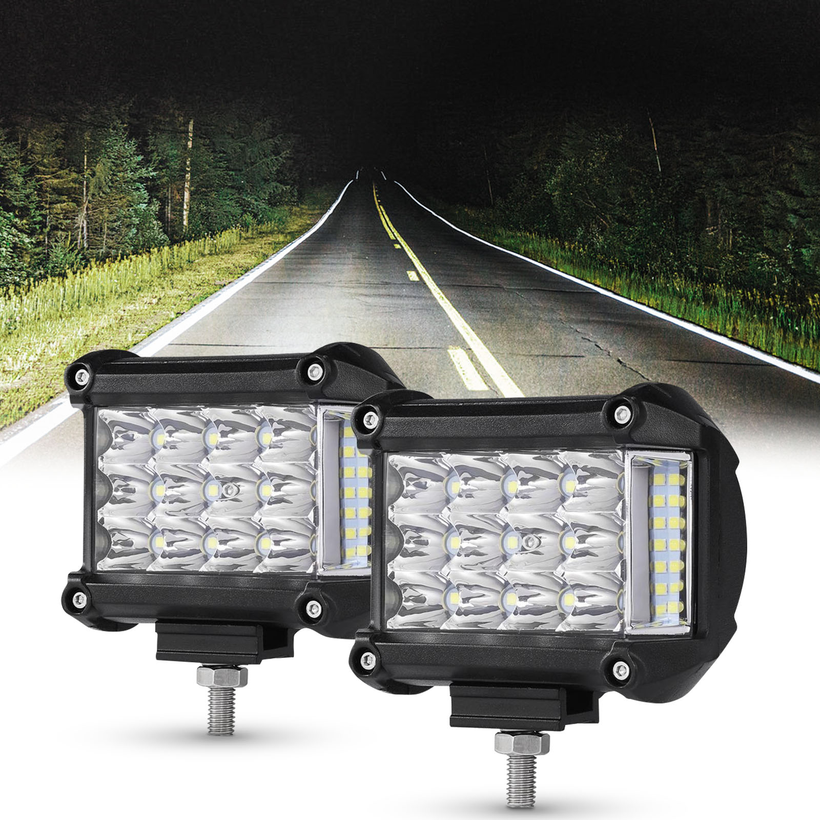 AUXBEAM LED Work Light 4inch A-Pillar LED Driving Lamp with SIDE SHOOTER Combo Beam Light Pod 6500K White Light IP67 Waterproof