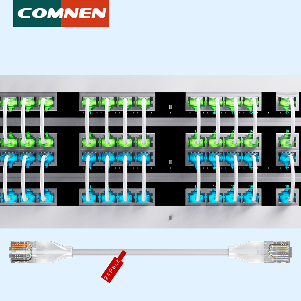 COMNEN 24 パック イーサネット照明パッチケーブル 柔軟なスリム Cat6a 10G POE LAN ケーブル スイッチ Ps5 ルーター Xbox コンピューター用