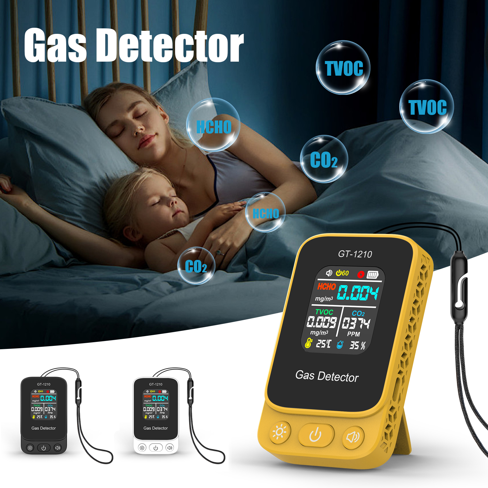 新しい 5 で 1 空気品質モニター CO2 HCHO TVOC テスター温度湿度計ミニガス検出器 CO2 メーター空気品質センサー
