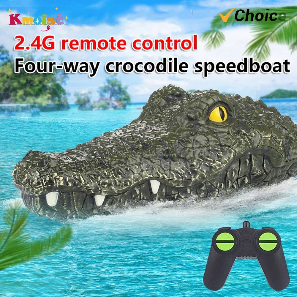 RC ボートシミュレーションワニヘッド 2.4 グラムリモコンジョークワニデコイ電気玩具屋外水プーフロボットおもちゃキッズギフト
