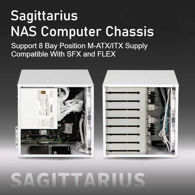 Sagittarius 8 ベイ NAS コンピュータ シャーシ、ATX 電源、MATX マザーボード、フルハイト PCIE、21.8L 付き