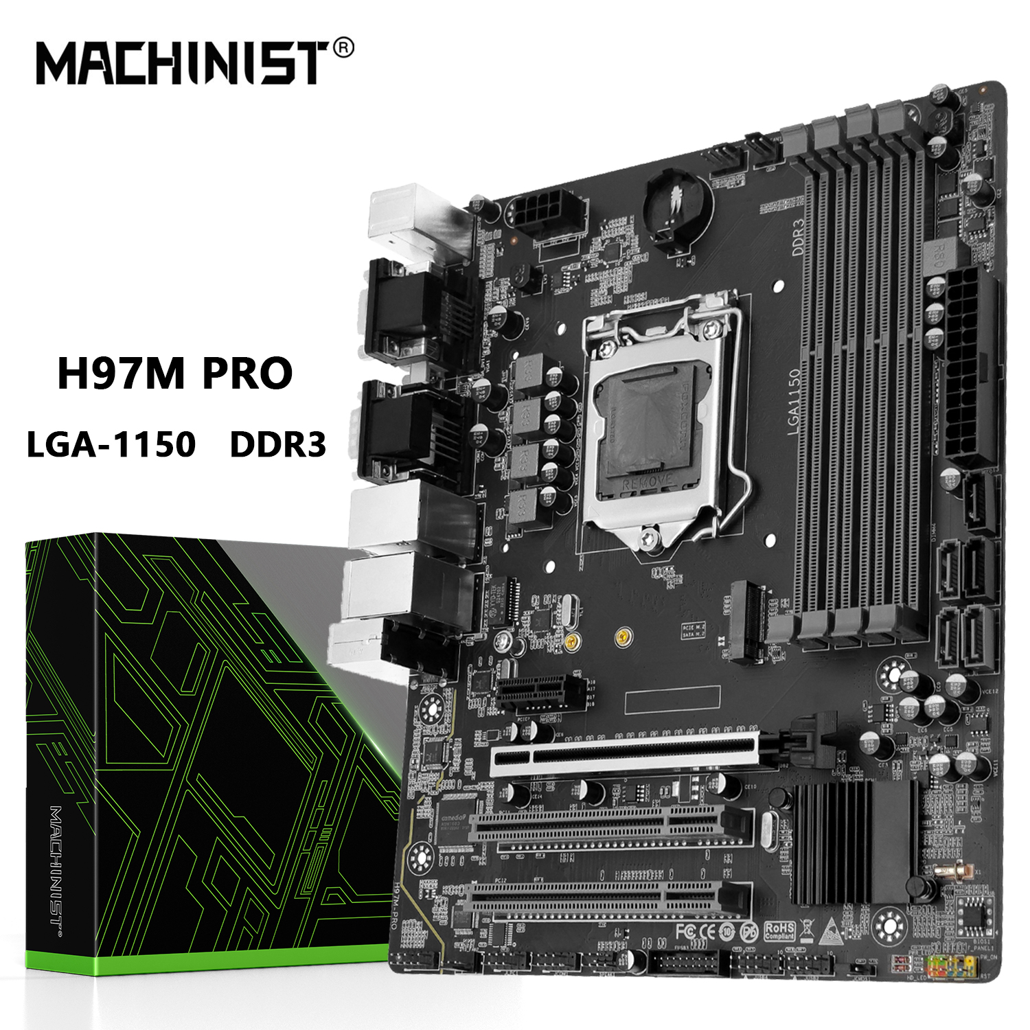 MACHINIST H97M PRO マザーボードサポート LGA 1150 Intel Core I3 I5 I7 E3 CPU DDR3 RAM NVME/NGFF M.2 M-ATX SATA3.0 USB3.0