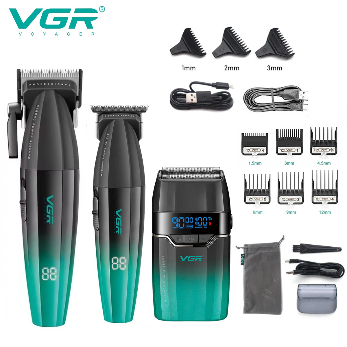 VGR ヘアトリマープロフェッショナル理髪コードレスバリカン電動ヘアカット機金属ヘアトリマー男性用 V-003 V-906 V-308