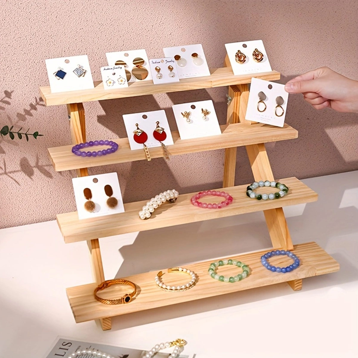 Wooden display rack, ear stud rack, perfume, jewelry, ear ring storage rack, desktop small commodity display rack