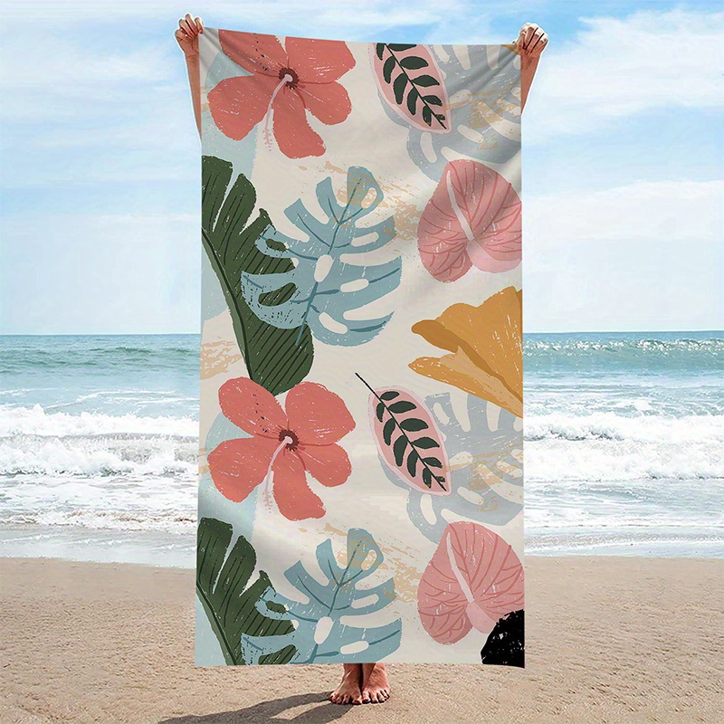Beach Towel Tropical Flowers And Leaves Pattern Sun Protection Windproof Suitable For Swimming Pool Camping Travel Blanket