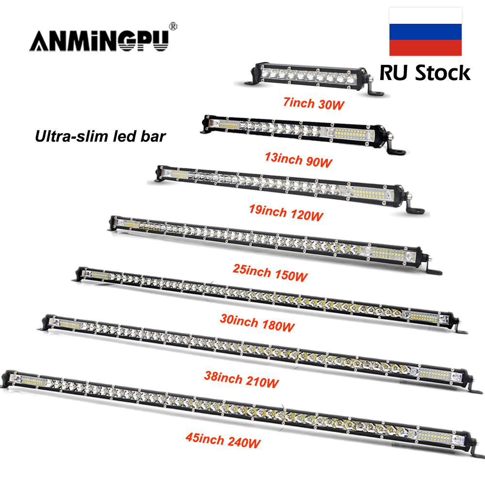 ANMINGPU スリムオフロード LED バー 12V 24V 7-50 インチスポットフラッドバーラ LED ライトバー/ワークライトトラック 4x4 ATV 車運転フォグランプ用
