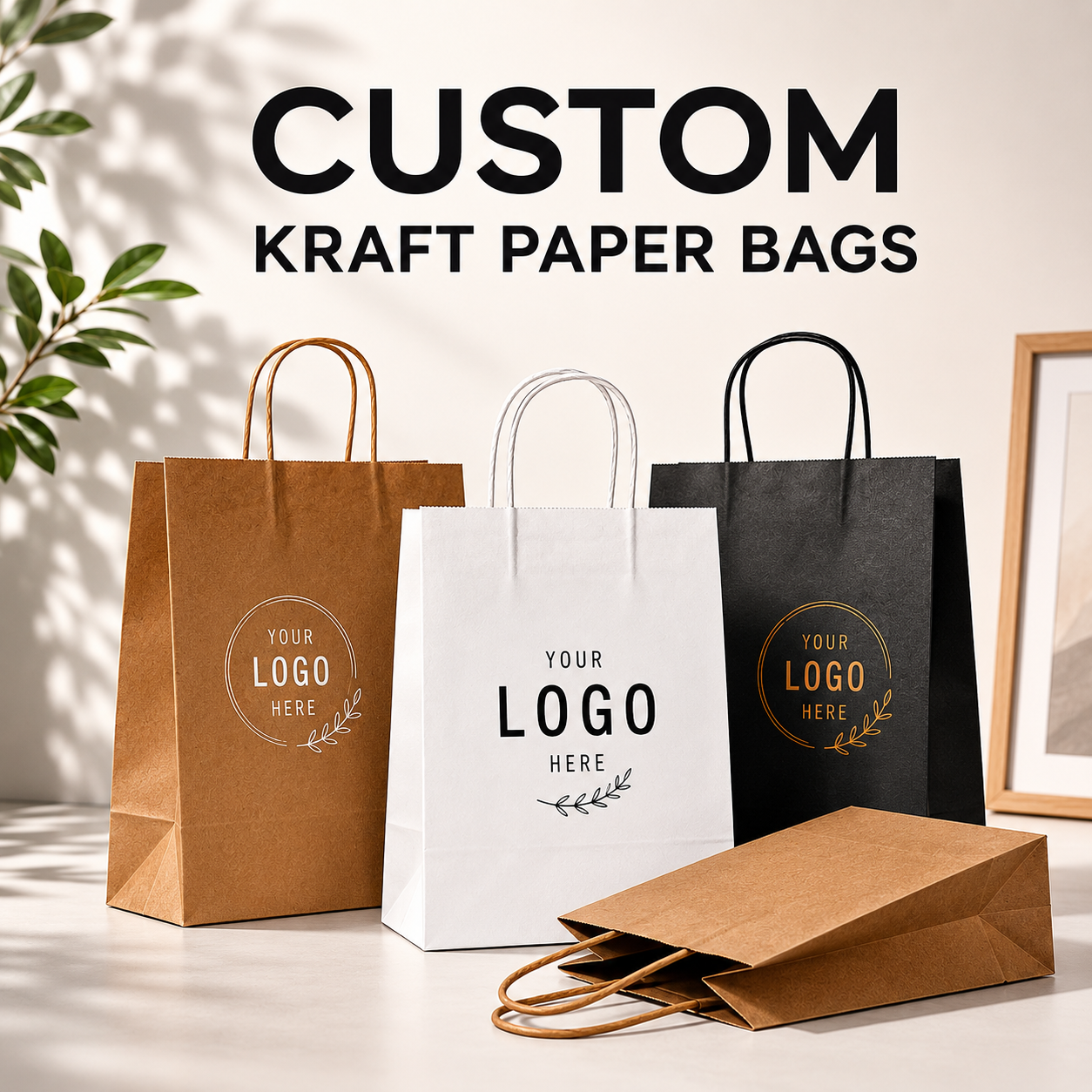 Wholesale kraft paper bags with Handle Custom Logo Cosmetic Clothing Packaging Bags Grocery Shopping Bags Gift Bags