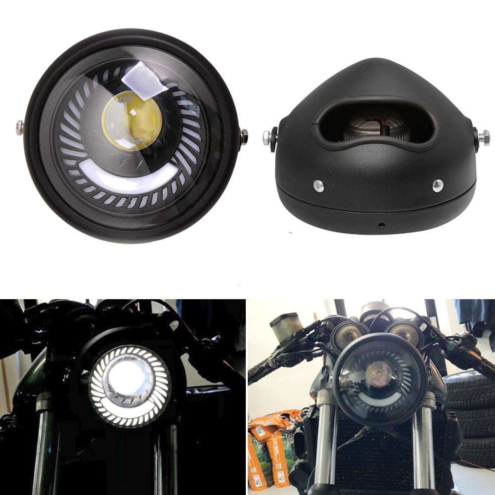 オートバイブラックユニバーサル 6.5 ''カフェレーサーヴィンテージ LED 保護ヘッドライト高低ビームハーレーチョッパーカスタム