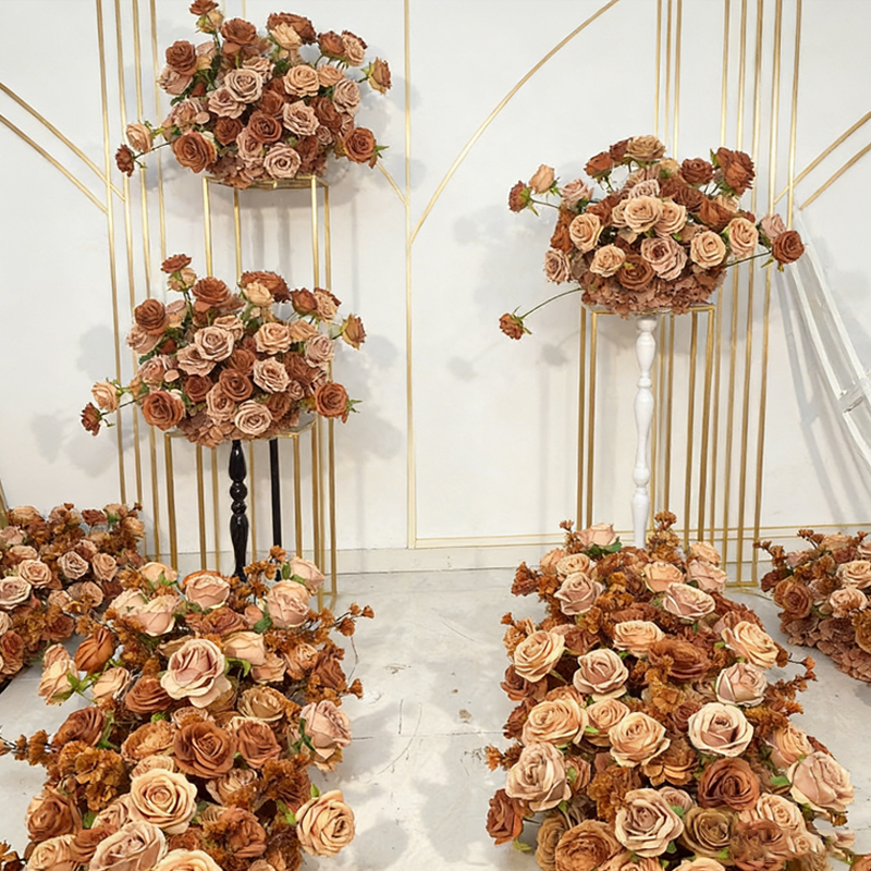 高級 5D コーヒー秋ブラウン床花 DIY フラワーボール結婚式のステージ装飾造花アーチローズホームパーティーの装飾