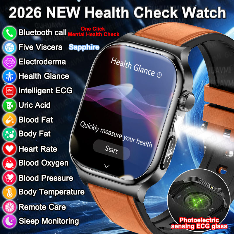 2026 新しい正確な診断スマートウォッチ体脂肪 ECG 血中酸素 BP 健康スポーツ HD AMOLED スクリーン通話スマートウォッチ男性女性