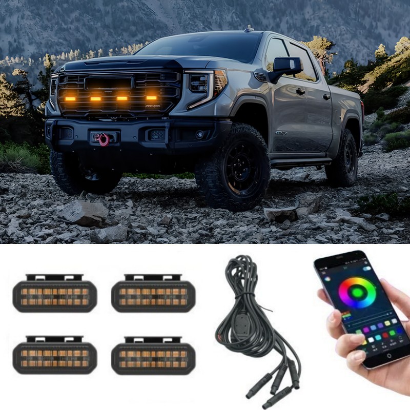 LED フロントグリルライト GMC シエラ 1500 車のデイタイムランニングライトホイール眉毛ランプピックアップオフロード 12V