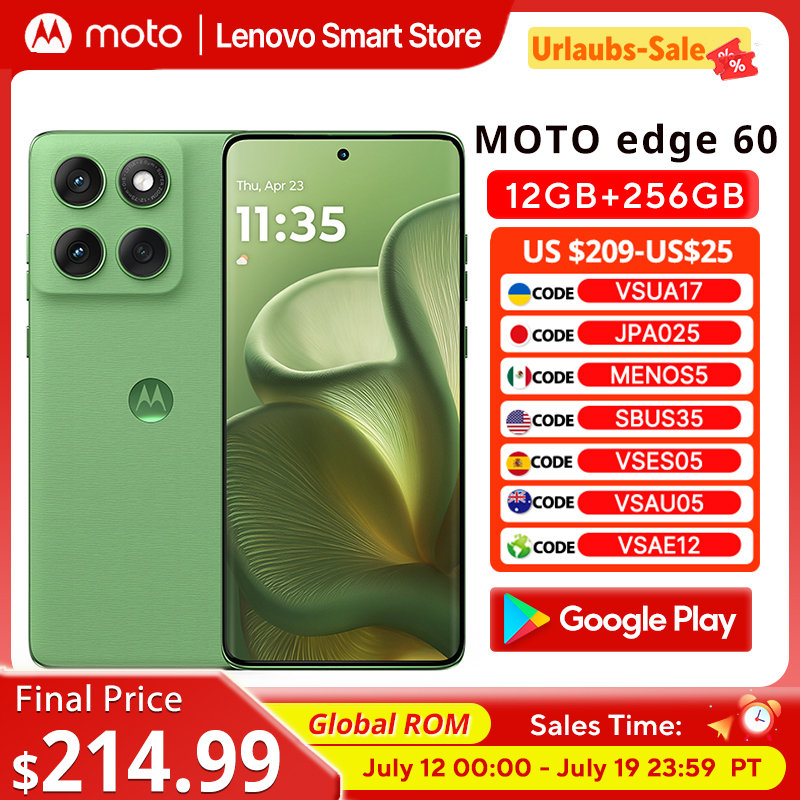 オリジナルモトローラ MOTO エッジ 60 スマートフォン 5G グローバル ROM 6.7 インチ 1.5K 120Hz pOLED ディスプレイ IP68 MediaTek Dimensity 7400 携帯電話