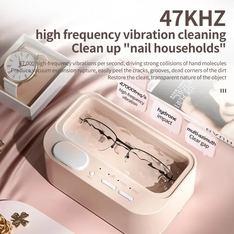 48KHz デュアルタンク超音波クリーナー ポータブル 5 モード 家庭用 – クリーンジュエリー メガネ リング リテーナー、彼女へのギフト