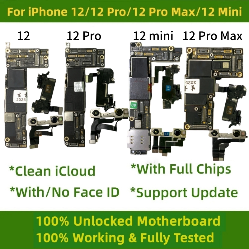 iPhone 12 Pro Max用のFace IDメインボードの有無をテスト済み、iOSアップデートをサポート、クリーンなICloudマザーボード、12ミニロック解除済みロジックボード